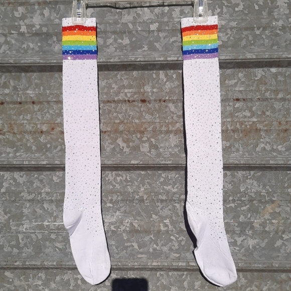 Rainbow Rhinestone Thigh High socks - Picture 3 of 17